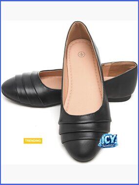 PU Leather Flats Round Toe Slip On Ballet Work Shoes